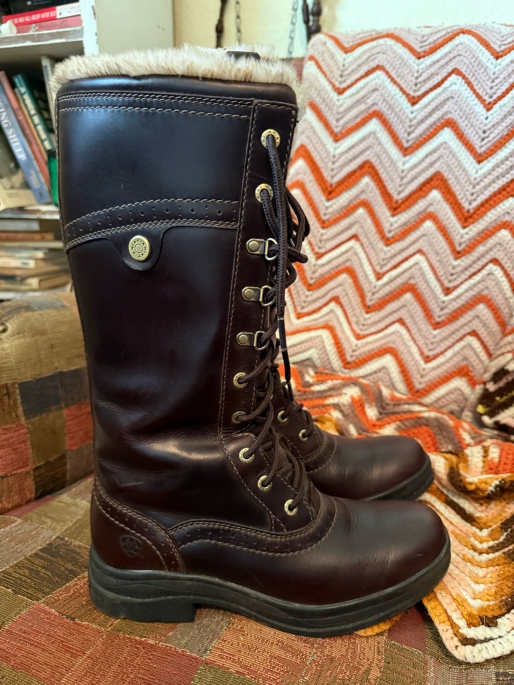 Ariat Brown Lace Up Fur-Trim Riding Boots Never Worn